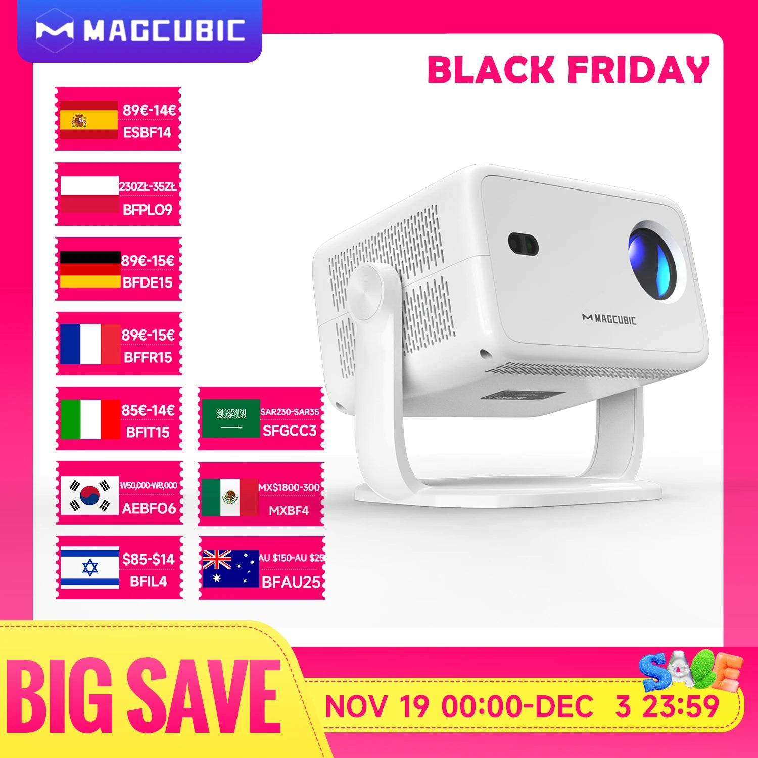 Magcubic Native 1080P 650ANSI 8K Android 14 L018 360° Projector With Auto Keystone Focus Air Mouse Wifi6 BT5.4 Portable Outdoor