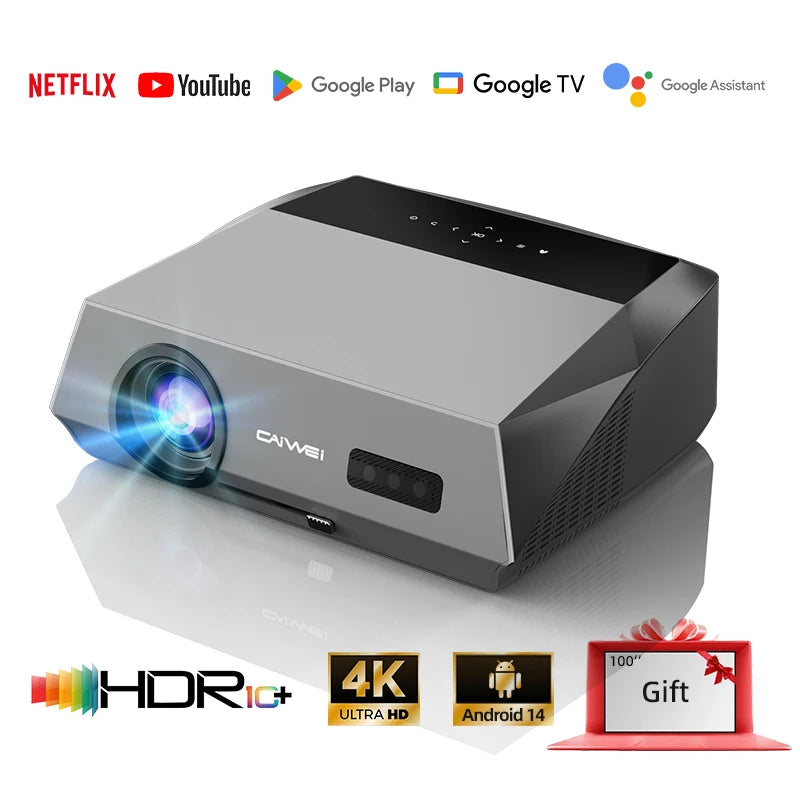 CAIWEI A10Q 4K Google Certified Projector 1080P Full HD Auto Focus High Brightness 3500 Ansi WiFi6 Beam Projectors Home Theater