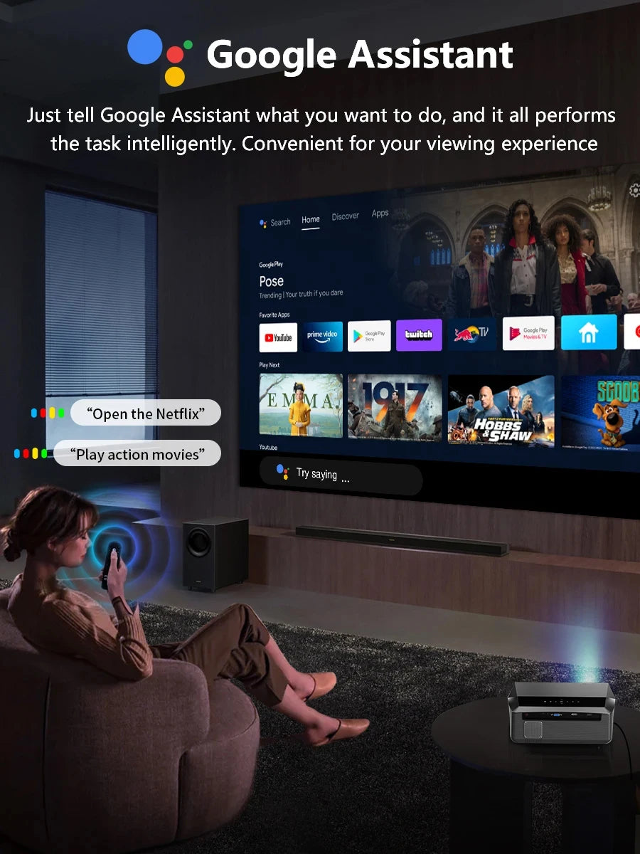 CAIWEI A10Q 4K Google Certified Projector 1080P Full HD Auto Focus High Brightness 3500 Ansi WiFi6 Beam Projectors Home Theater