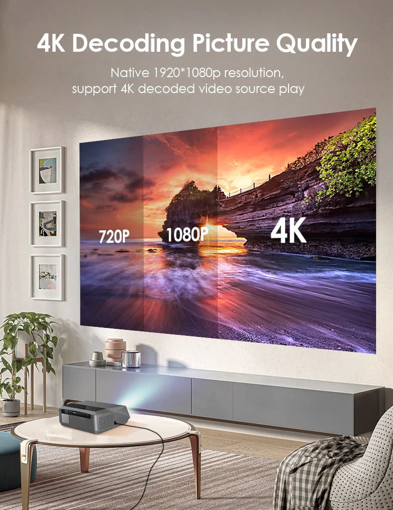 CAIWEI A10Q 4K Google Certified Projector 1080P Full HD Auto Focus High Brightness 3500 Ansi WiFi6 Beam Projectors Home Theater