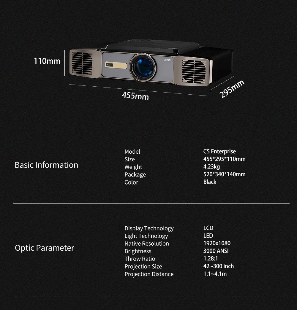 DESS 1080P Full HD Projector LED 4K WiFi Android Projectors Auto Focus C5 Enterprise Video Smart Home Theater Beamer For Meeting