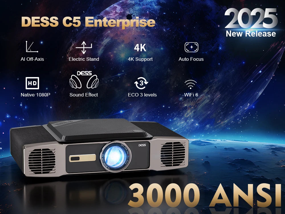 DESS 1080P Full HD Projector LED 4K WiFi Android Projectors Auto Focus C5 Enterprise Video Smart Home Theater Beamer For Meeting