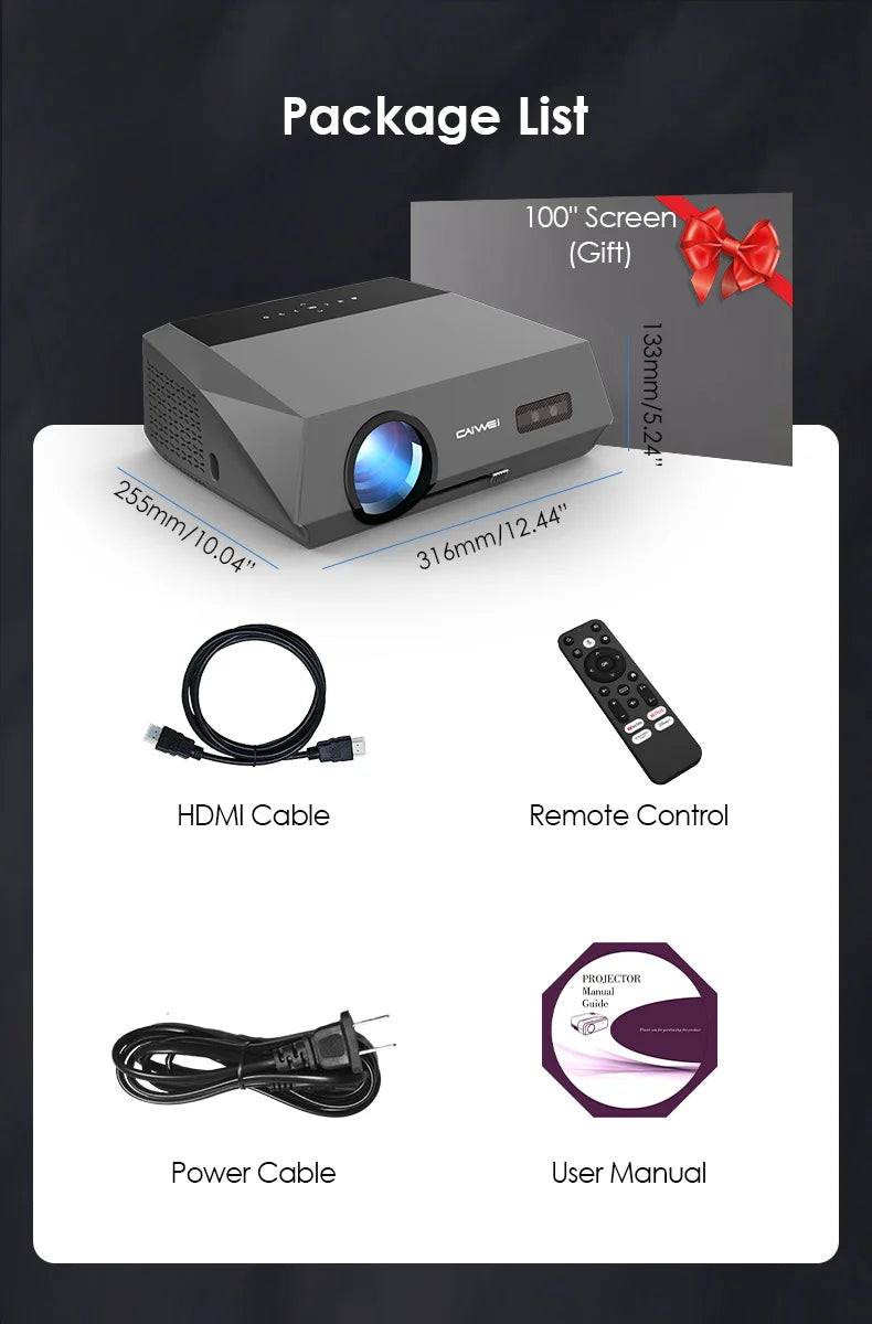 CAIWEI A10Q 4K Google Certified Projector 1080P Full HD Auto Focus High Brightness 3500 Ansi WiFi6 Beam Projectors Home Theater