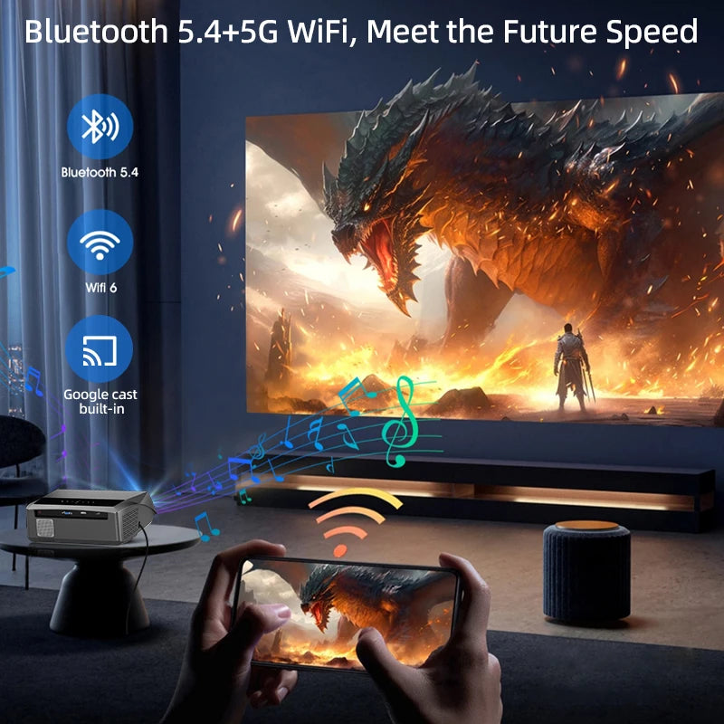 CAIWEI A10Q 4K Google Certified Projector 1080P Full HD Auto Focus High Brightness 3500 Ansi WiFi6 Beam Projectors Home Theater