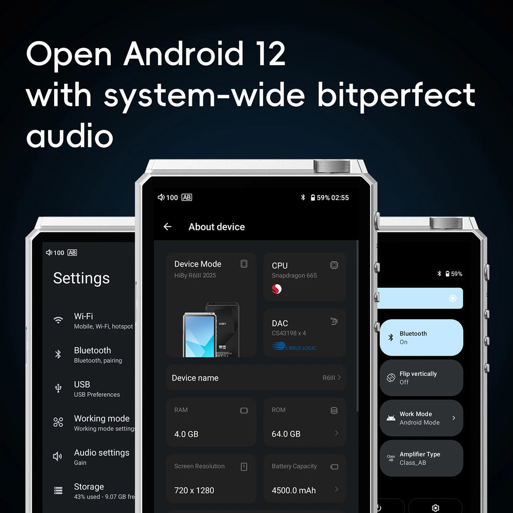 HiBy R6III 2025 / R6 Gen 3 Android 12 Music Player MP3 USB DAC HIFI WiFi Bluetooth 5.0 CS43198 *4 MQA16x DSD512 PCM768 4500mAh