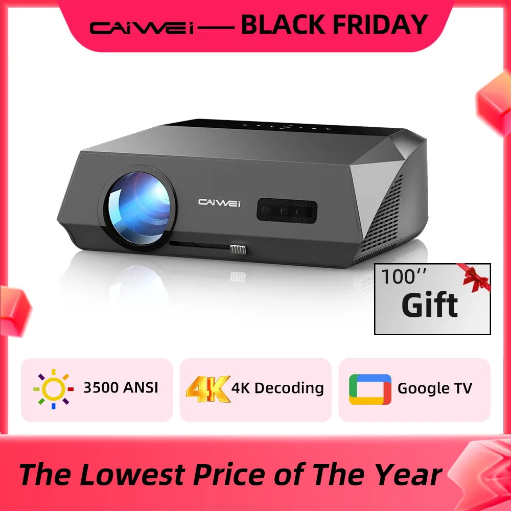 CAIWEI A10Q 4K Google Certified Projector 1080P Full HD Auto Focus High Brightness 3500 Ansi WiFi6 Beam Projectors Home Theater