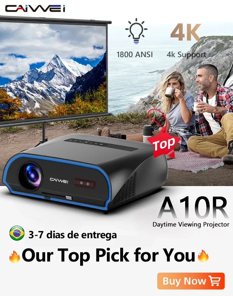 CAIWEI A10Q 4K Google Certified Projector 1080P Full HD Auto Focus High Brightness 3500 Ansi WiFi6 Beam Projectors Home Theater